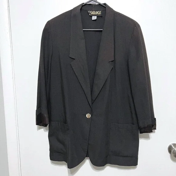 Vintage Casablanca Womens Blazer Size 12 Black Single Button Cuffed Classic Chic - Picture 1 of 5